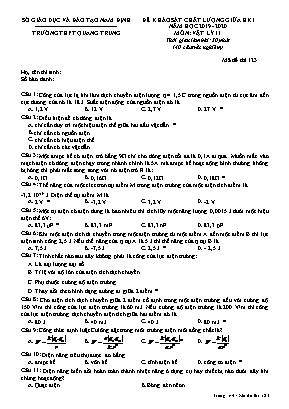 Đề khảo sát chất lượng giữa học kỳ I môn Vật lý Lớp 11 - Mã đề 123 - Năm học 2019-2020 - Trường THPT Quang Trung